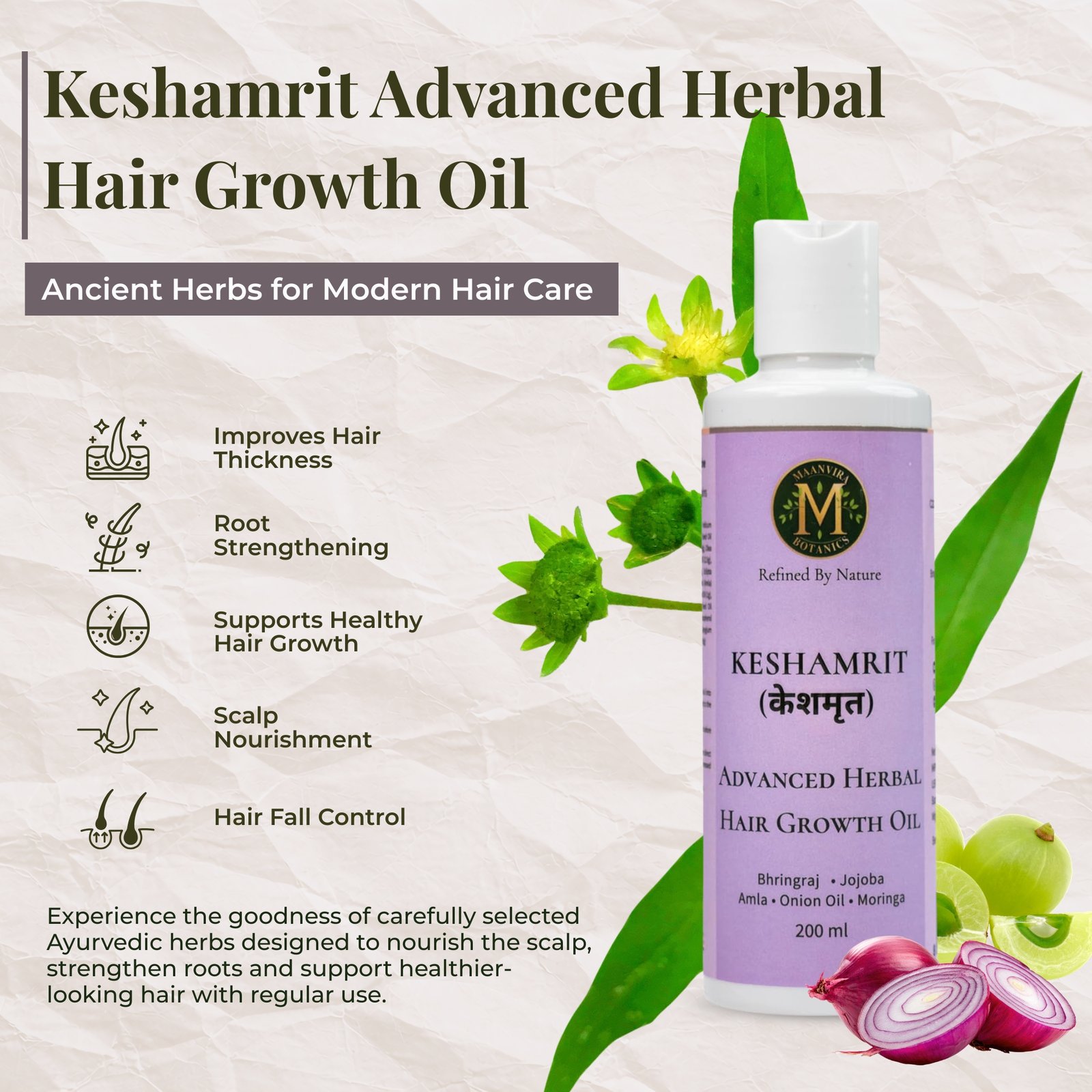 Keshamrit Advanced Herbal Hair Growth Oil (Bhringraj, Jojoba, Amla, Onion, Moringa) - Image 5