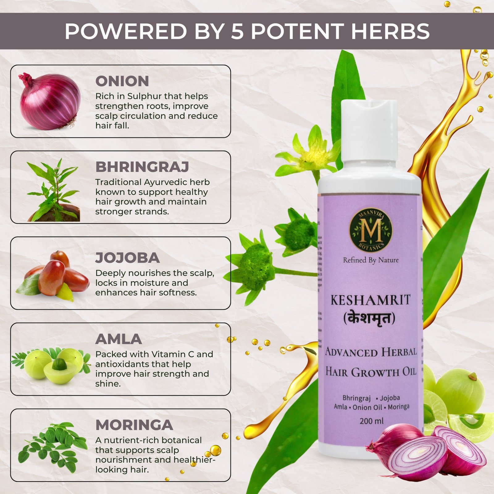 Keshamrit Advanced Herbal Hair Growth Oil (Bhringraj, Jojoba, Amla, Onion, Moringa) - Image 6