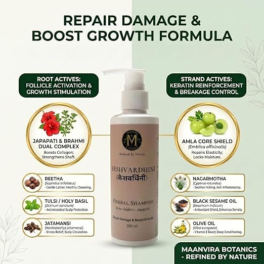 Keshvardhini Ayurvedic Herbal Shampoo 200ML (Amla, Japapatti, Brahmi) - Image 3