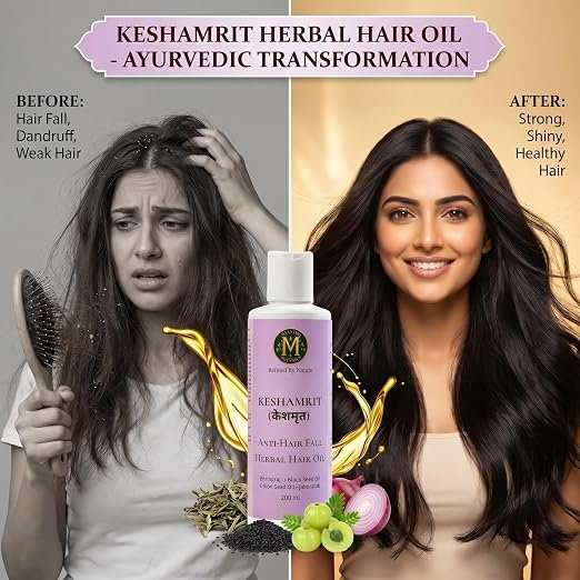 Keshamrit Anti Hair Fall Herbal Hair Oil (Bringraj, Black Seed, Onion Seed, Jaborandi) - Image 2