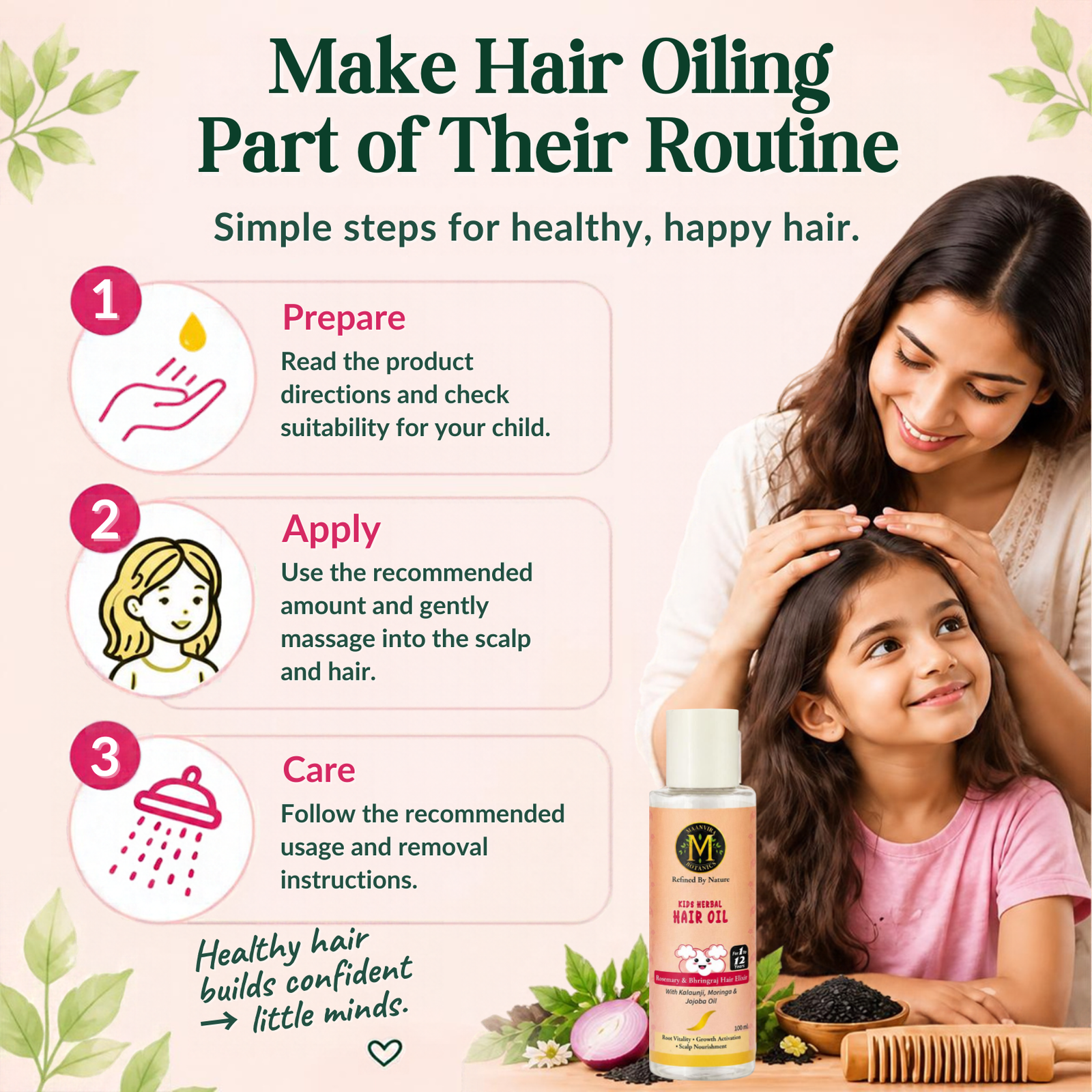 baby toddler champi balon ka tel bachon ka rosmary kalaunji nigella castor coconut sesame almond olive safflower vitamin e dry scalp itchy scalp frizz paraben free sulphate free girls boys 2 3 4 5 year school daily nourishing